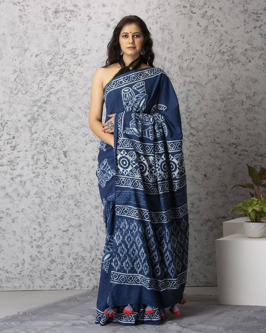 ROVIM Jaipuri Hand Block Printed Cotton Mulmul Saree with Blouse – Soft, Lightweight & Skin-Friendly | Traditional Ethnic Wear for Women