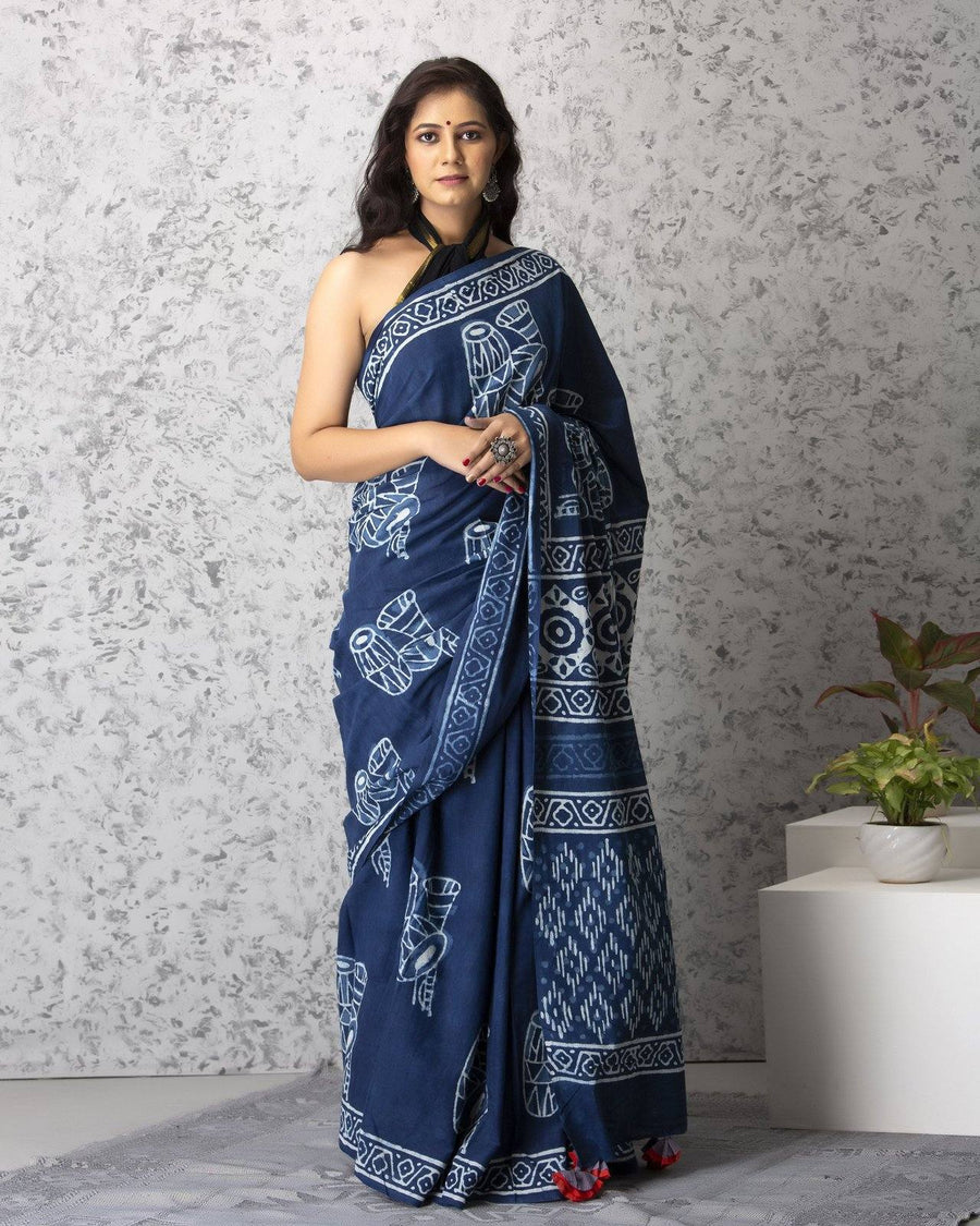 ROVIM Jaipuri Hand Block Printed Cotton Mulmul Saree with Blouse – Soft, Lightweight & Skin-Friendly | Traditional Ethnic Wear for Women