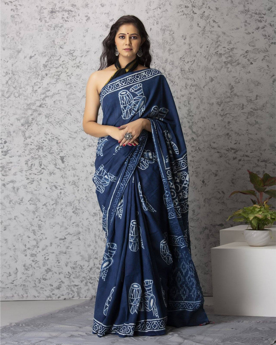 ROVIM Jaipuri Hand Block Printed Cotton Mulmul Saree with Blouse – Soft, Lightweight & Skin-Friendly | Traditional Ethnic Wear for Women