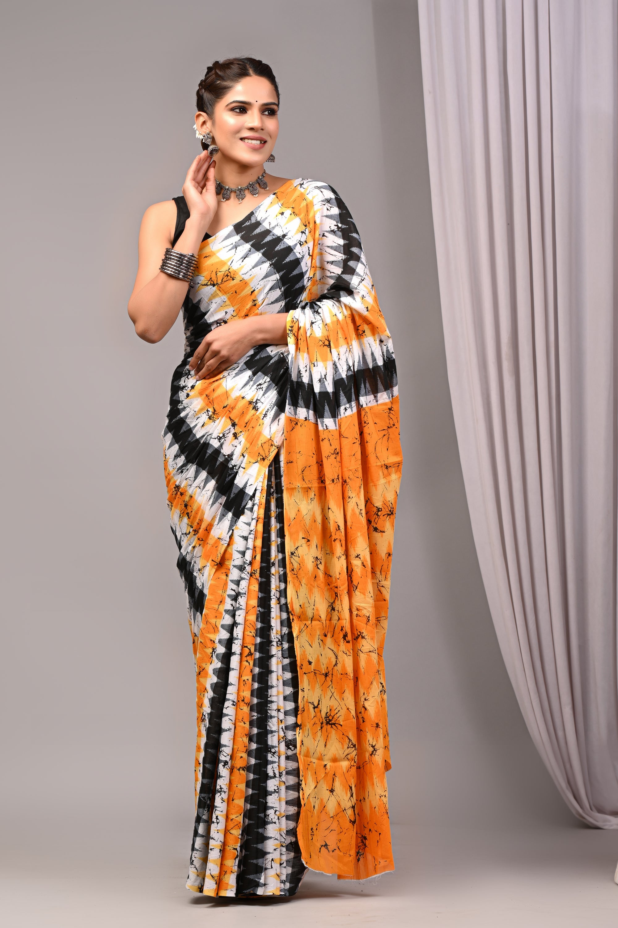 ROVIM Jaipuri Hand Block Printed Cotton Mulmul Saree with Blouse – Soft, Lightweight & Skin-Friendly | Traditional Ethnic Wear for Women