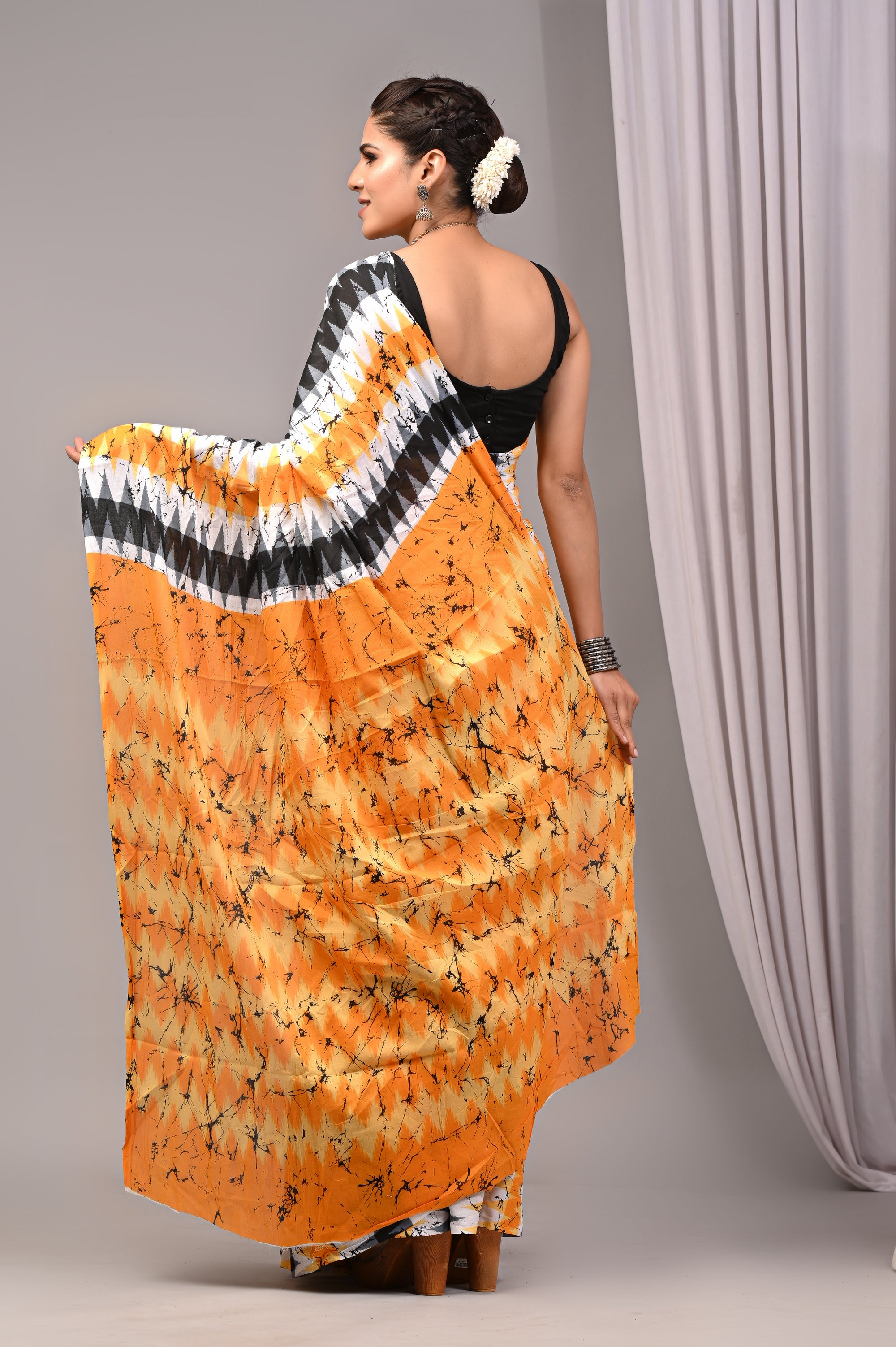 ROVIM Jaipuri Hand Block Printed Cotton Mulmul Saree with Blouse – Soft, Lightweight & Skin-Friendly | Traditional Ethnic Wear for Women