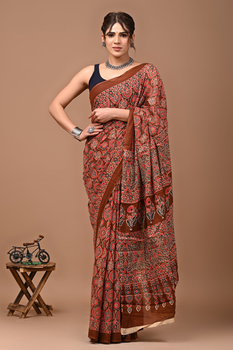ROVIM Jaipuri Hand Block Printed Cotton Mulmul Saree with Blouse – Soft, Lightweight & Skin-Friendly | Traditional Ethnic Wear for Women