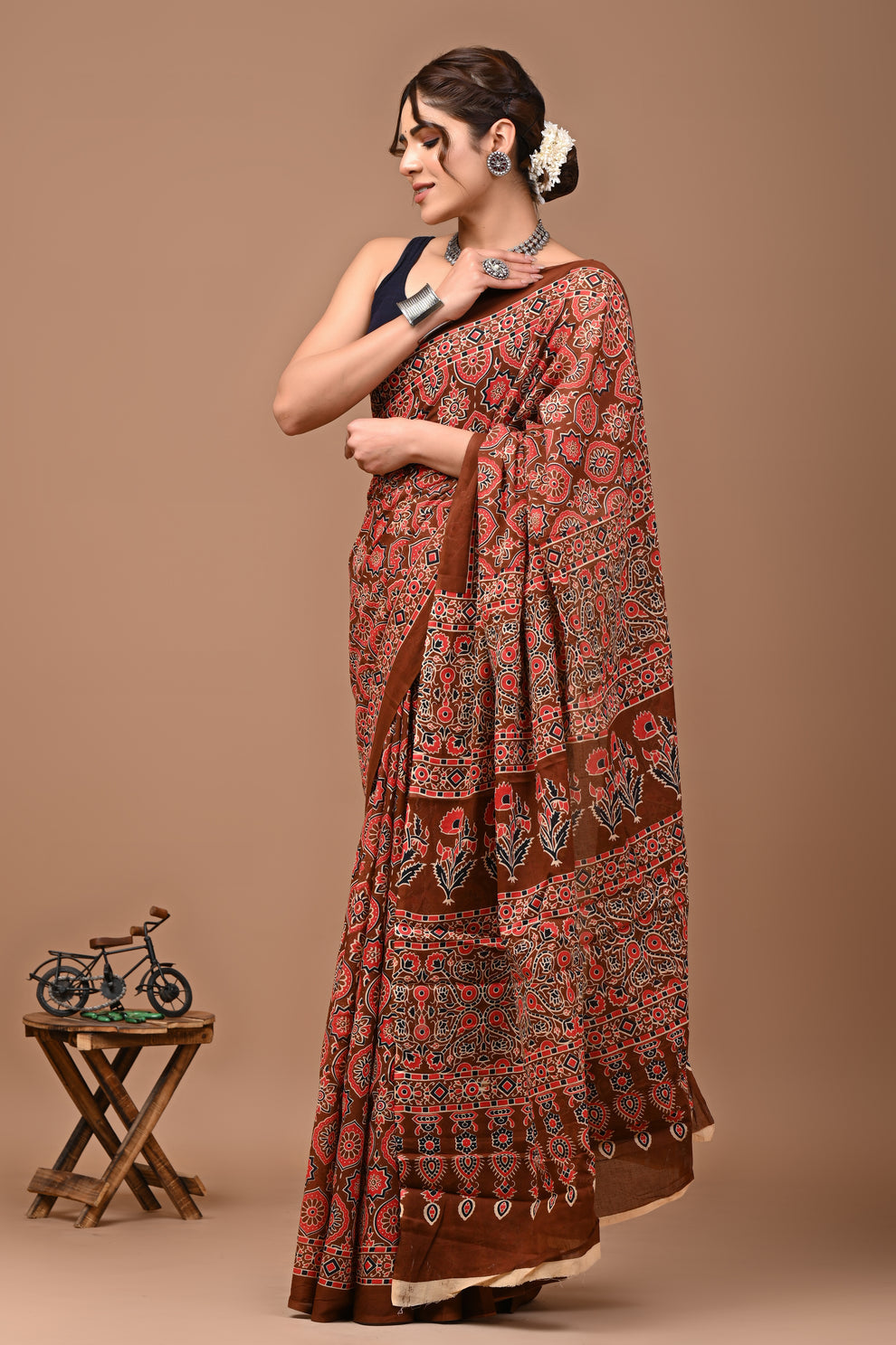 ROVIM Jaipuri Hand Block Printed Cotton Mulmul Saree with Blouse – Soft, Lightweight & Skin-Friendly | Traditional Ethnic Wear for Women