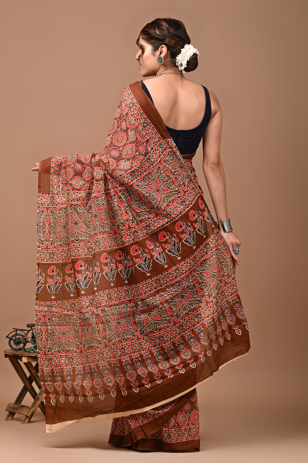 ROVIM Jaipuri Hand Block Printed Cotton Mulmul Saree with Blouse – Soft, Lightweight & Skin-Friendly | Traditional Ethnic Wear for Women