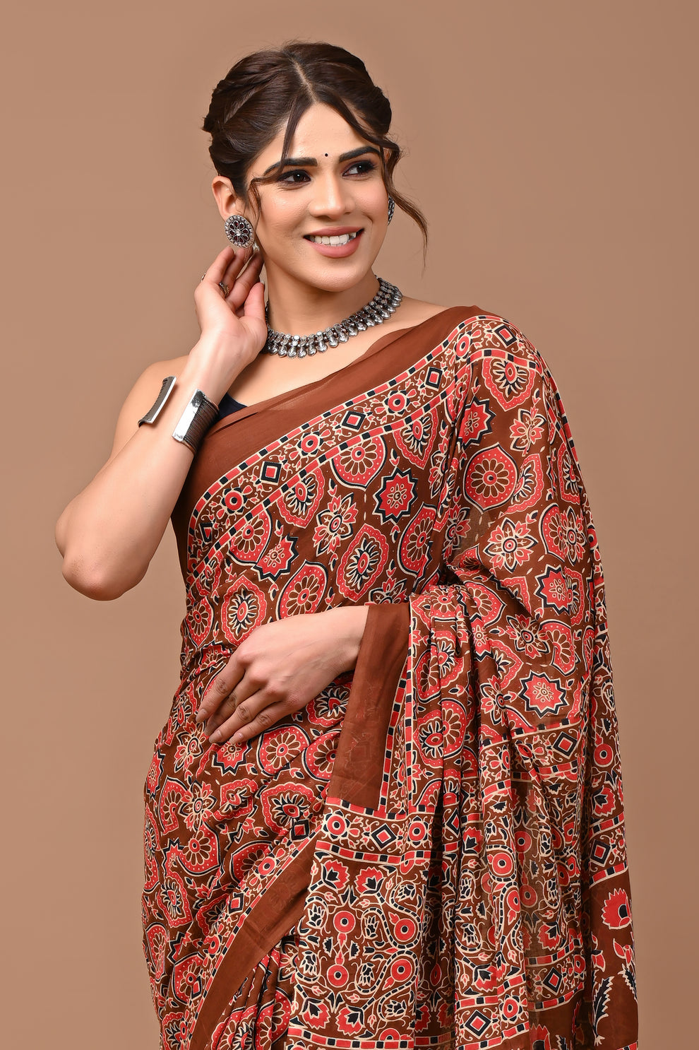 ROVIM Jaipuri Hand Block Printed Cotton Mulmul Saree with Blouse – Soft, Lightweight & Skin-Friendly | Traditional Ethnic Wear for Women