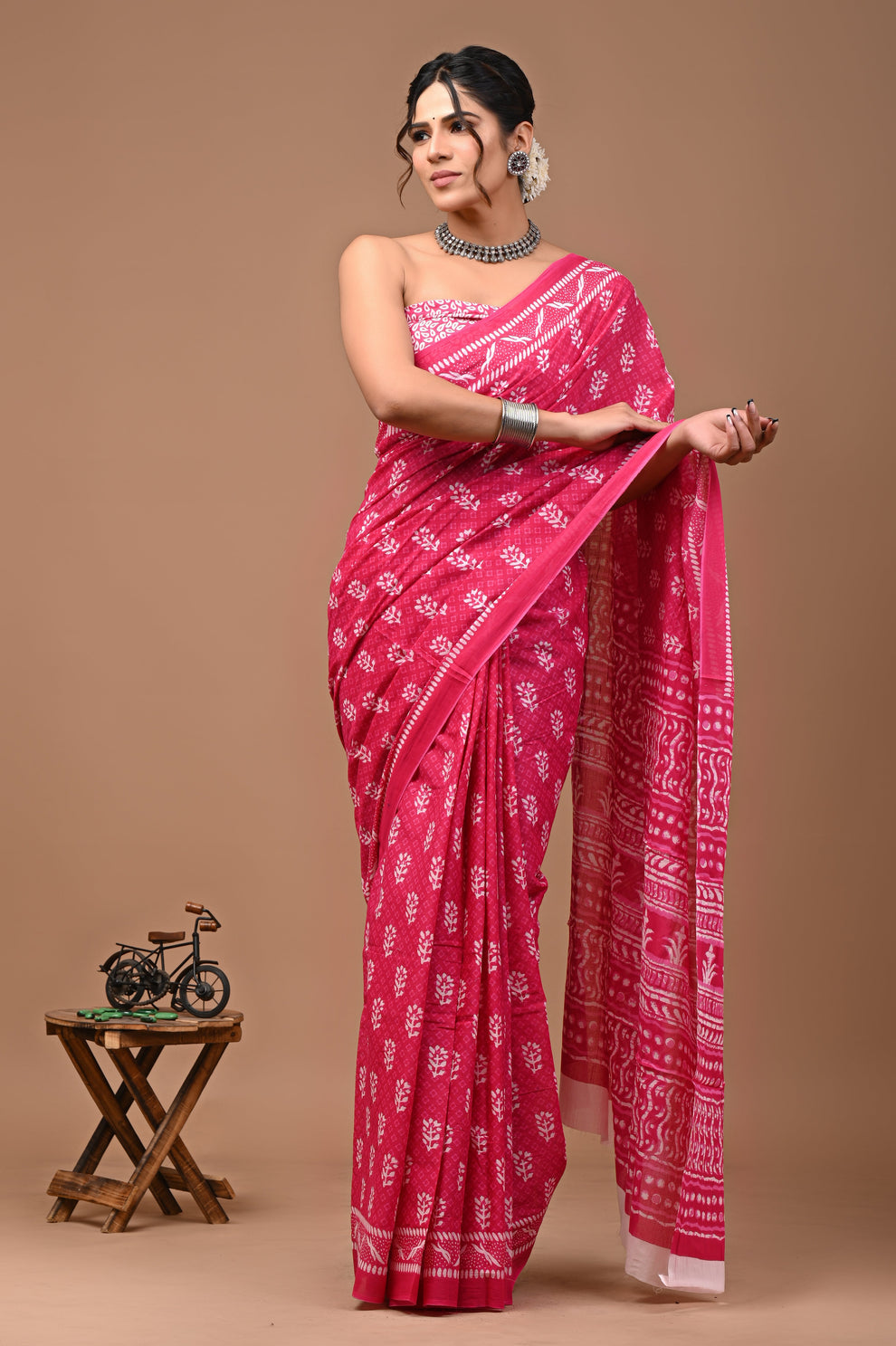 ROVIM Jaipuri Hand Block Printed Cotton Mulmul Saree with Blouse – Soft, Lightweight & Skin-Friendly | Traditional Ethnic Wear for Women