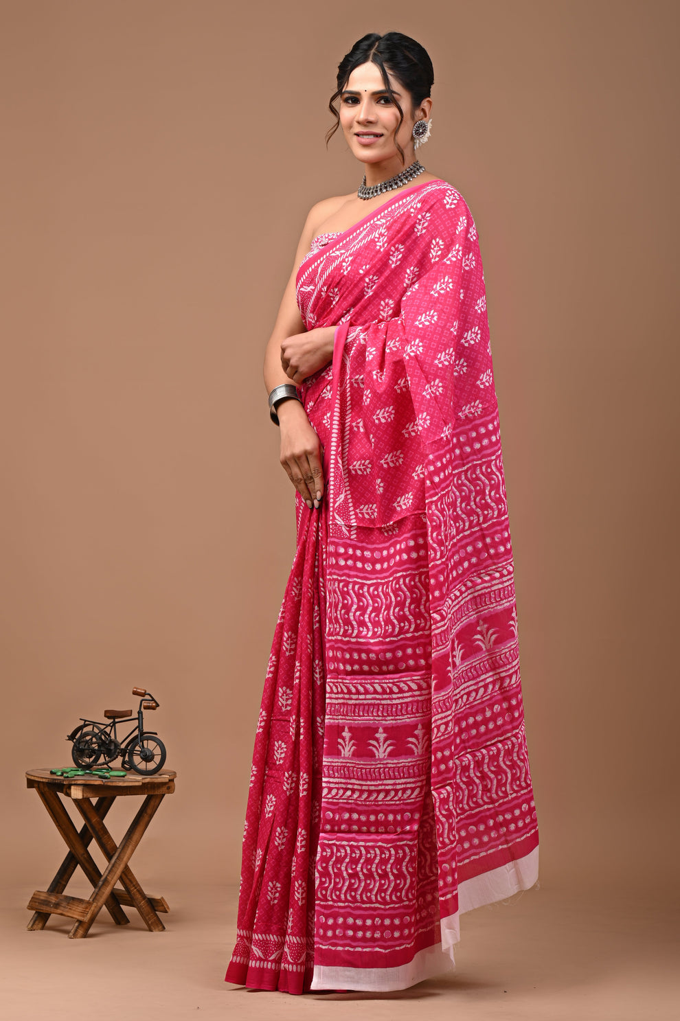 ROVIM Jaipuri Hand Block Printed Cotton Mulmul Saree with Blouse – Soft, Lightweight & Skin-Friendly | Traditional Ethnic Wear for Women