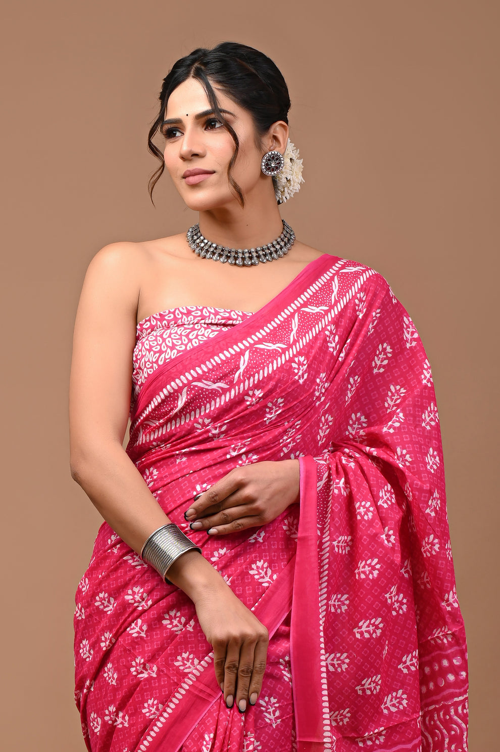 ROVIM Jaipuri Hand Block Printed Cotton Mulmul Saree with Blouse – Soft, Lightweight & Skin-Friendly | Traditional Ethnic Wear for Women