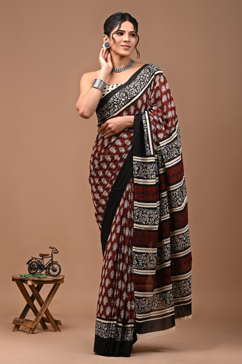 ROVIM Jaipuri Hand Block Printed Cotton Mulmul Saree with Blouse – Soft, Lightweight & Skin-Friendly | Traditional Ethnic Wear for Women
