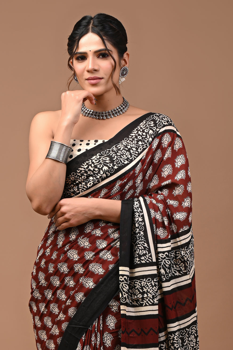 ROVIM Jaipuri Hand Block Printed Cotton Mulmul Saree with Blouse – Soft, Lightweight & Skin-Friendly | Traditional Ethnic Wear for Women