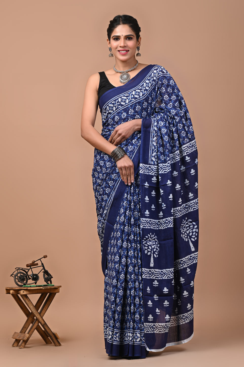 ROVIM Jaipuri Hand Block Printed Cotton Mulmul Saree with Blouse – Soft, Lightweight & Skin-Friendly | Traditional Ethnic Wear for Women