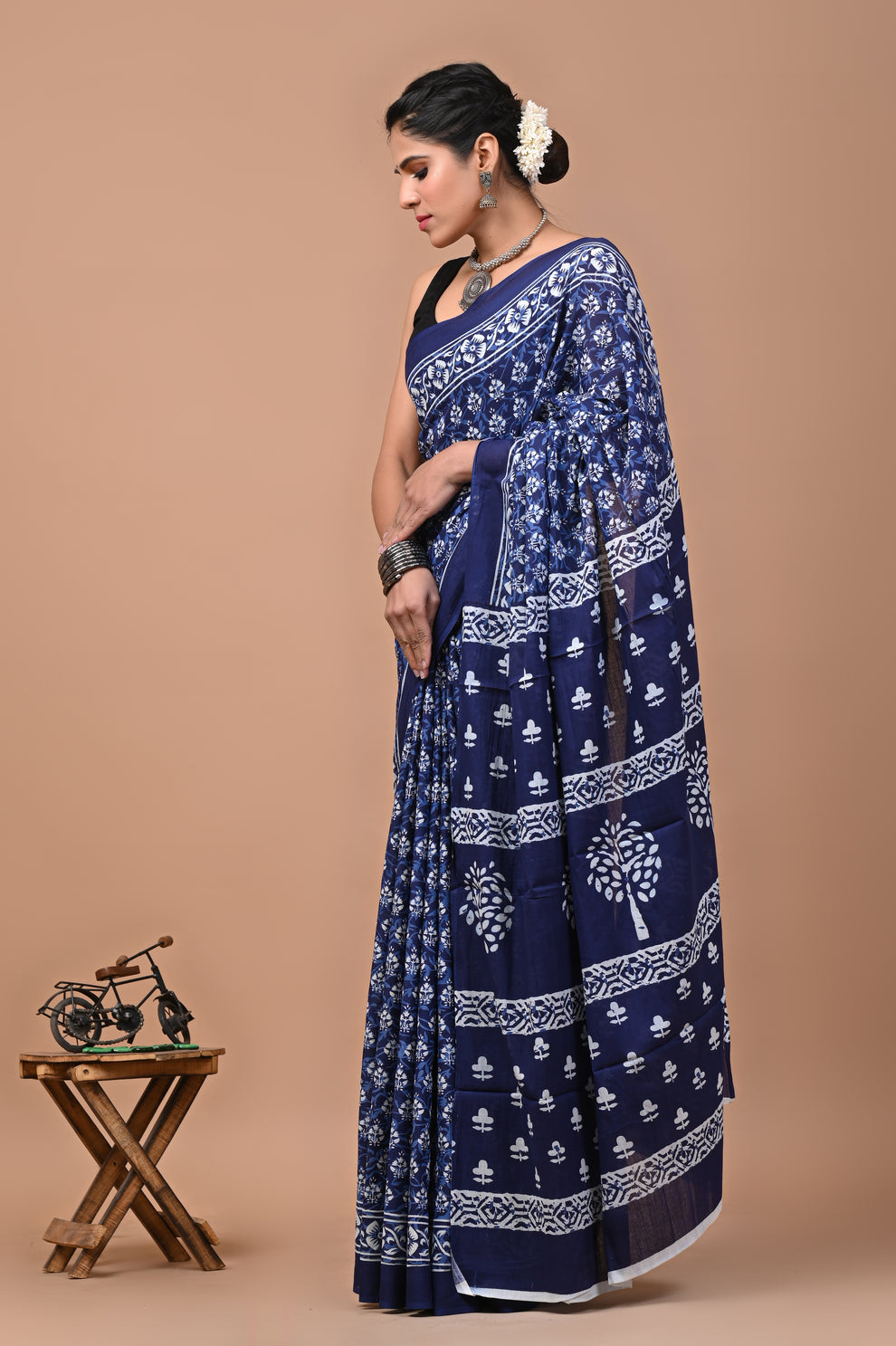 ROVIM Jaipuri Hand Block Printed Cotton Mulmul Saree with Blouse – Soft, Lightweight & Skin-Friendly | Traditional Ethnic Wear for Women