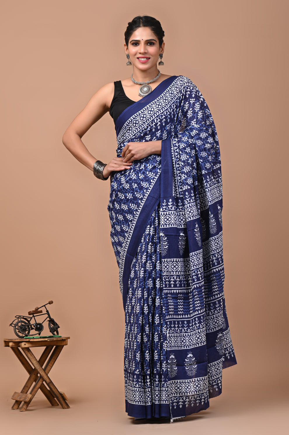 ROVIM Jaipuri Hand Block Printed Cotton Mulmul Saree with Blouse – Soft, Lightweight & Skin-Friendly | Traditional Ethnic Wear for Women