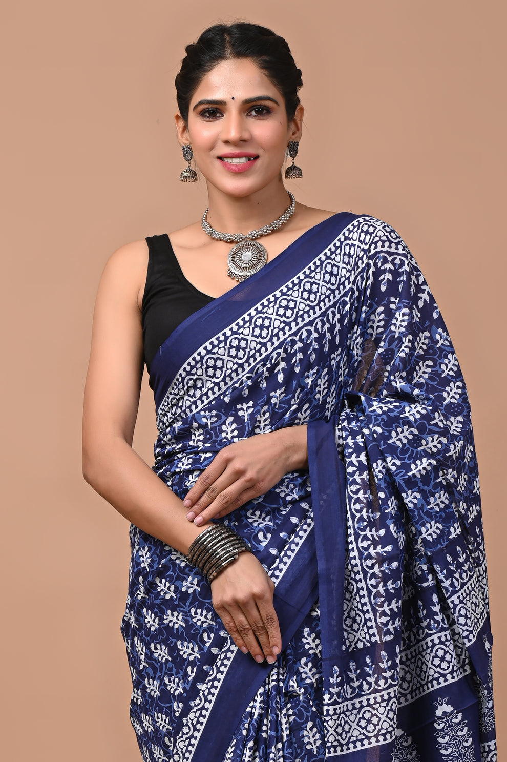 ROVIM Jaipuri Hand Block Printed Cotton Mulmul Saree with Blouse – Soft, Lightweight & Skin-Friendly | Traditional Ethnic Wear for Women