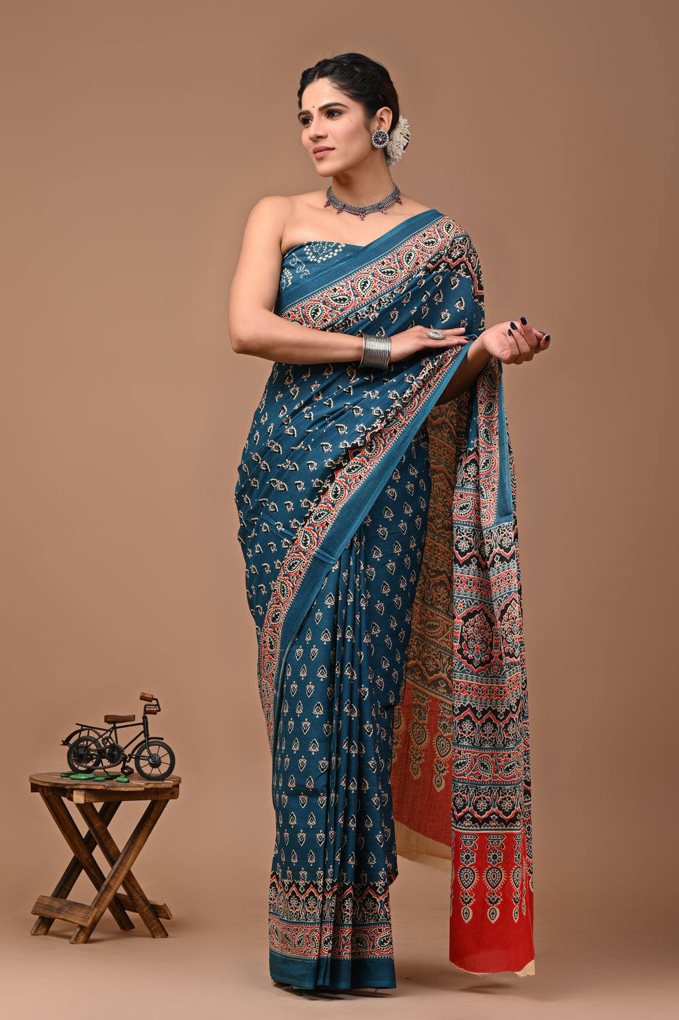 ROVIM Jaipuri Hand Block Printed Cotton Mulmul Saree with Blouse – Soft, Lightweight & Skin-Friendly | Traditional Ethnic Wear for Women