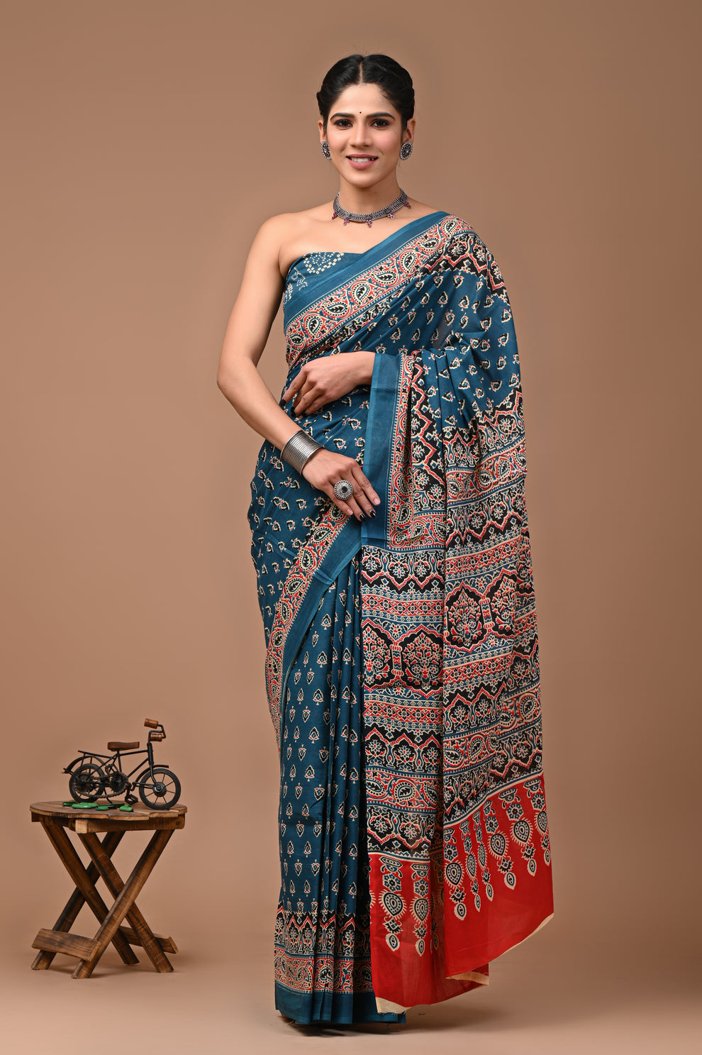 ROVIM Jaipuri Hand Block Printed Cotton Mulmul Saree with Blouse – Soft, Lightweight & Skin-Friendly | Traditional Ethnic Wear for Women
