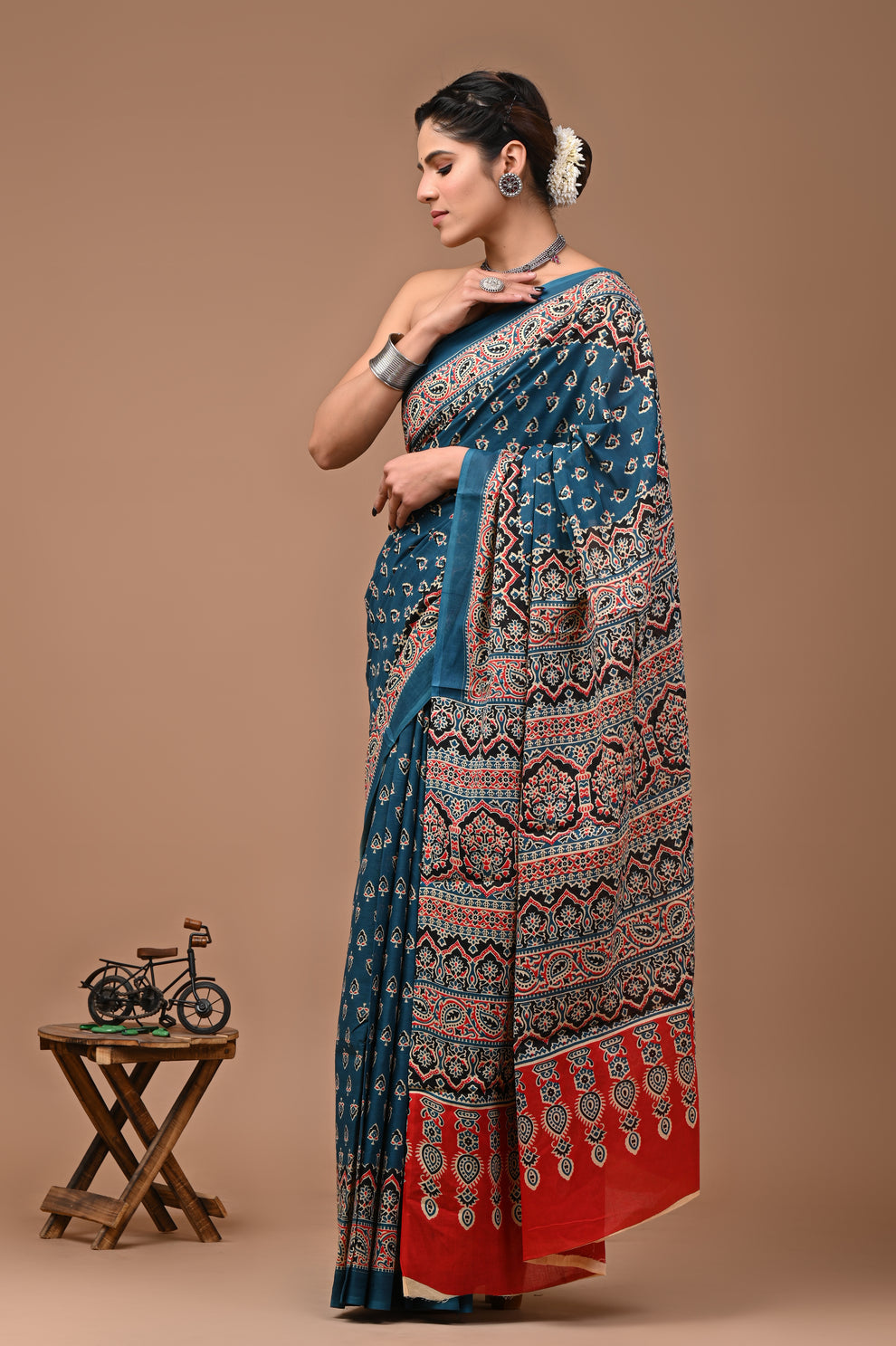 ROVIM Jaipuri Hand Block Printed Cotton Mulmul Saree with Blouse – Soft, Lightweight & Skin-Friendly | Traditional Ethnic Wear for Women