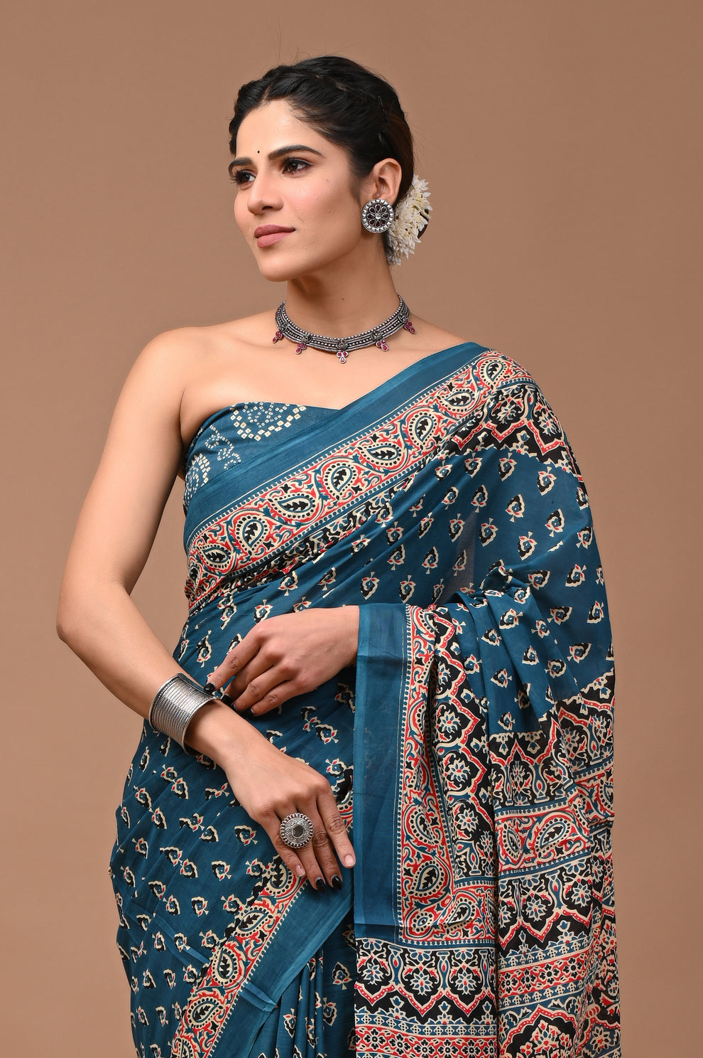 ROVIM Jaipuri Hand Block Printed Cotton Mulmul Saree with Blouse – Soft, Lightweight & Skin-Friendly | Traditional Ethnic Wear for Women
