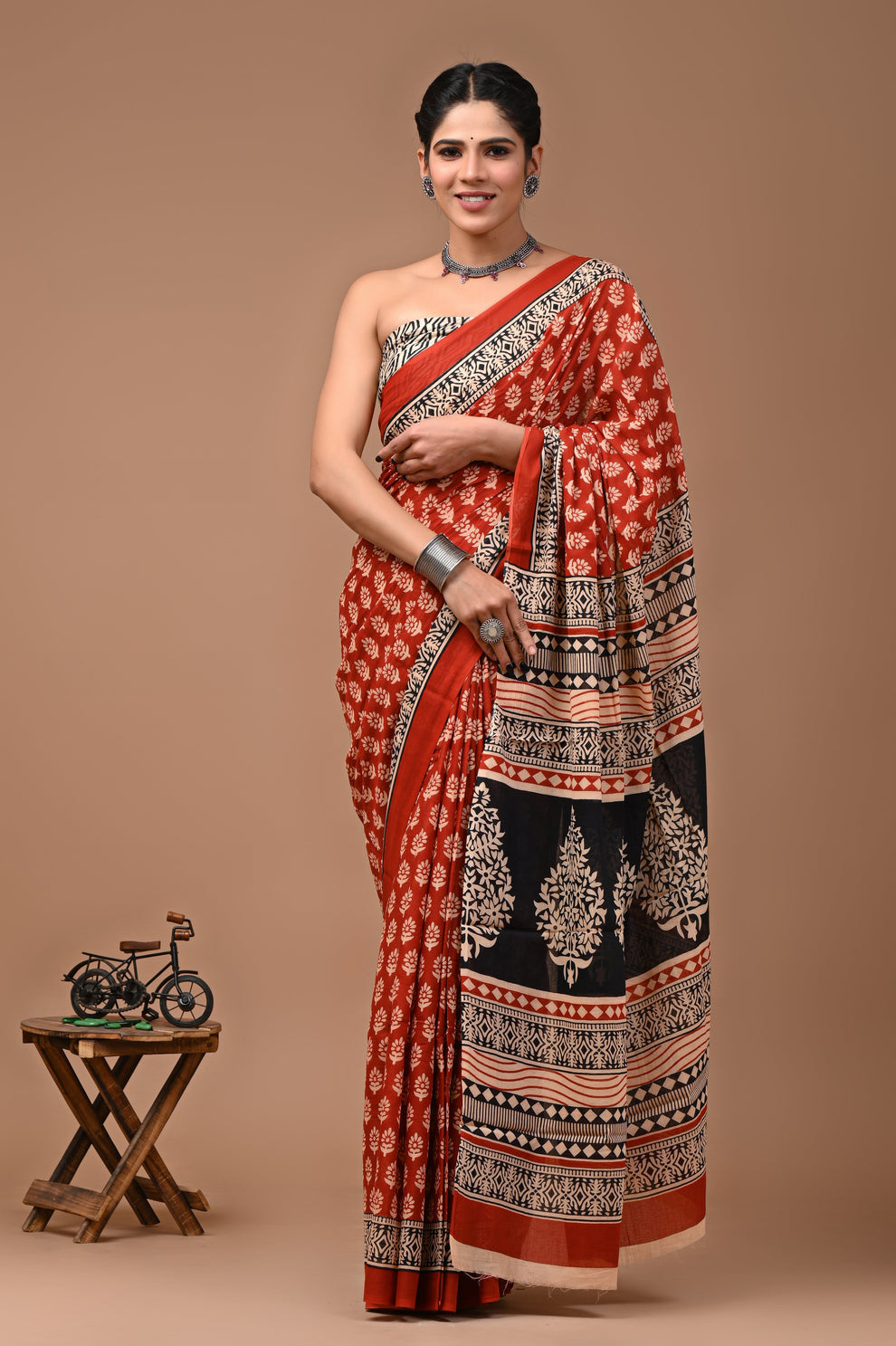 ROVIM Jaipuri Hand Block Printed Cotton Mulmul Saree with Blouse – Soft, Lightweight & Skin-Friendly | Traditional Ethnic Wear for Women