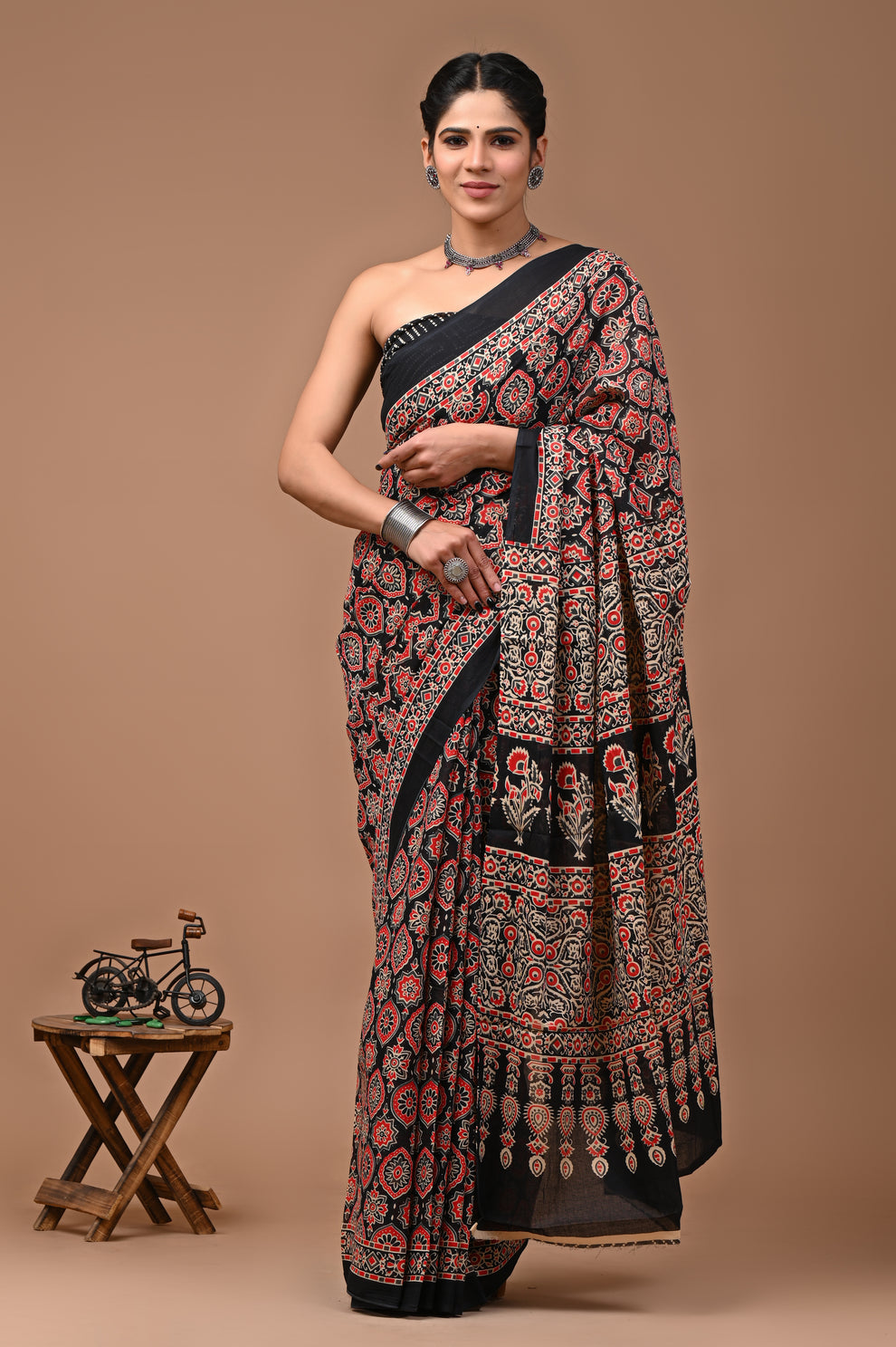 ROVIM Jaipuri Hand Block Printed Cotton Mulmul Saree with Blouse – Soft, Lightweight & Skin-Friendly | Traditional Ethnic Wear for Women