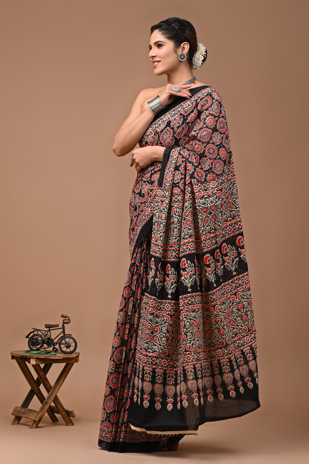 ROVIM Jaipuri Hand Block Printed Cotton Mulmul Saree with Blouse – Soft, Lightweight & Skin-Friendly | Traditional Ethnic Wear for Women