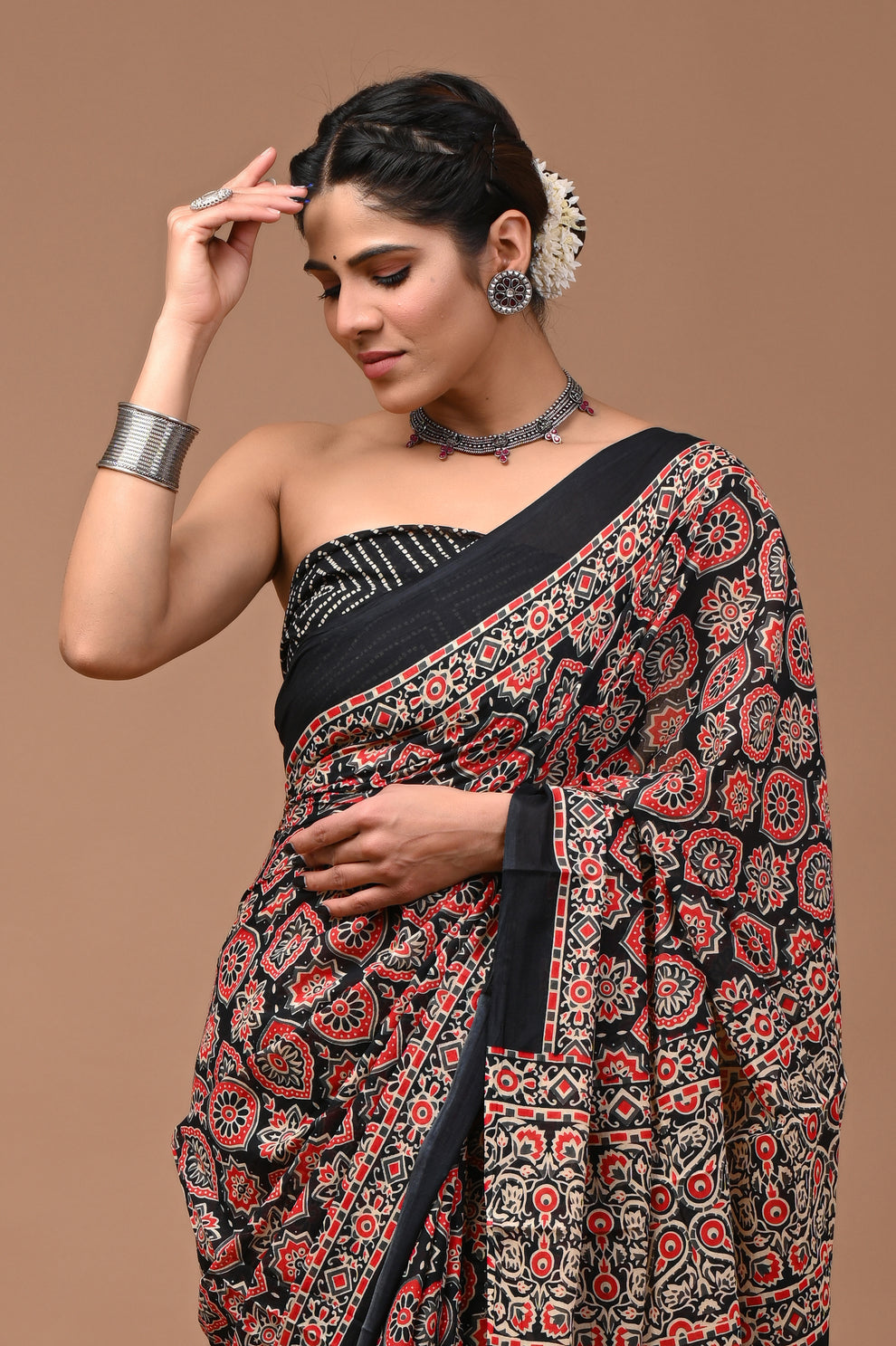ROVIM Jaipuri Hand Block Printed Cotton Mulmul Saree with Blouse – Soft, Lightweight & Skin-Friendly | Traditional Ethnic Wear for Women