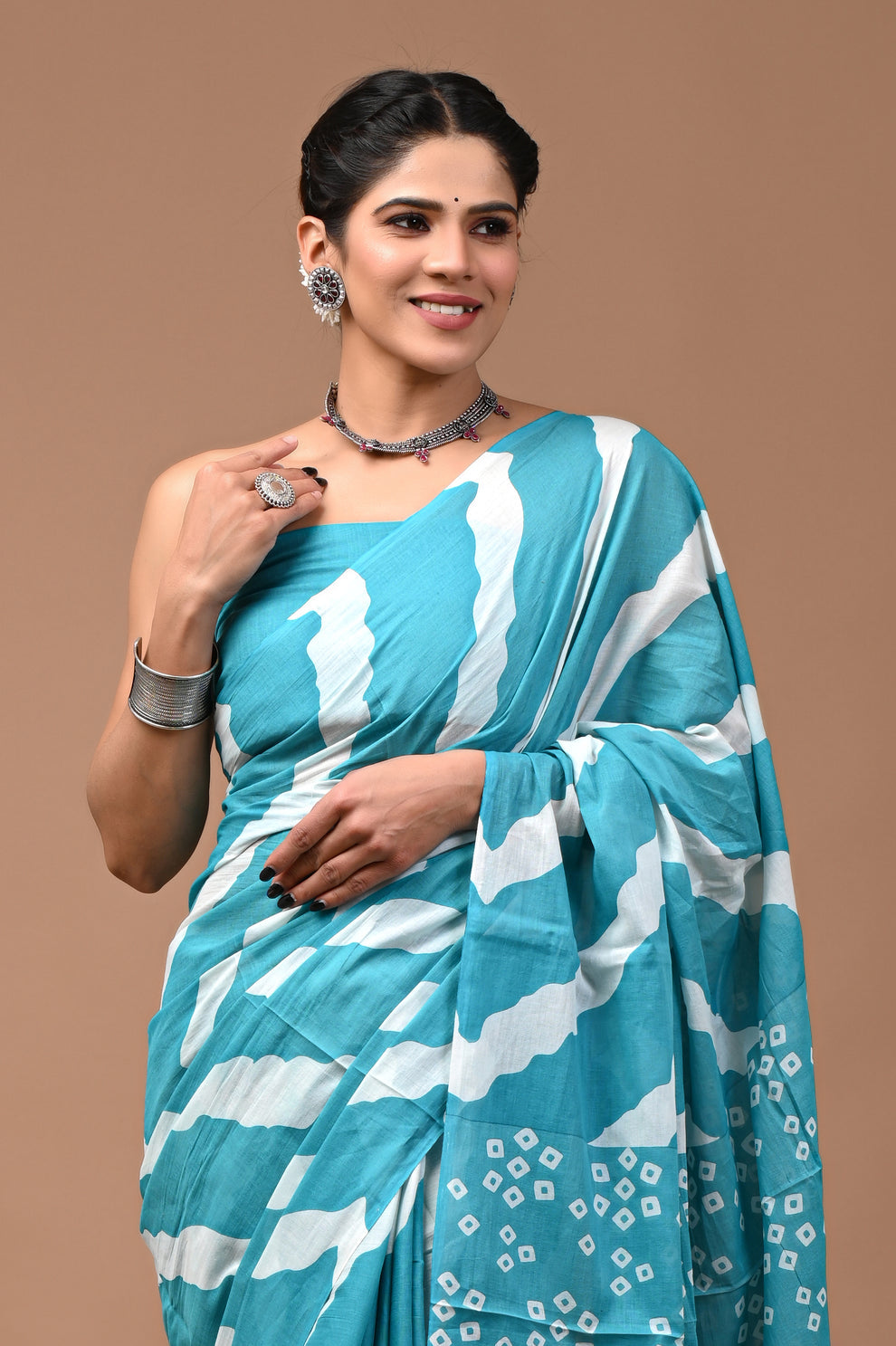 ROVIM Jaipuri Hand Block Printed Cotton Mulmul Saree with Blouse – Soft, Lightweight & Skin-Friendly | Traditional Ethnic Wear for Women