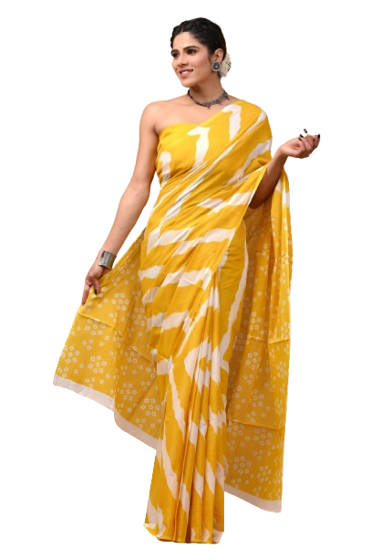 ROVIM Jaipuri Hand Block Printed Cotton Mulmul Saree with Blouse – Soft, Lightweight & Skin-Friendly | Traditional Ethnic Wear for Women
