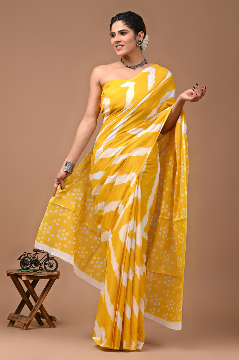 ROVIM Jaipuri Hand Block Printed Cotton Mulmul Saree with Blouse – Soft, Lightweight & Skin-Friendly | Traditional Ethnic Wear for Women