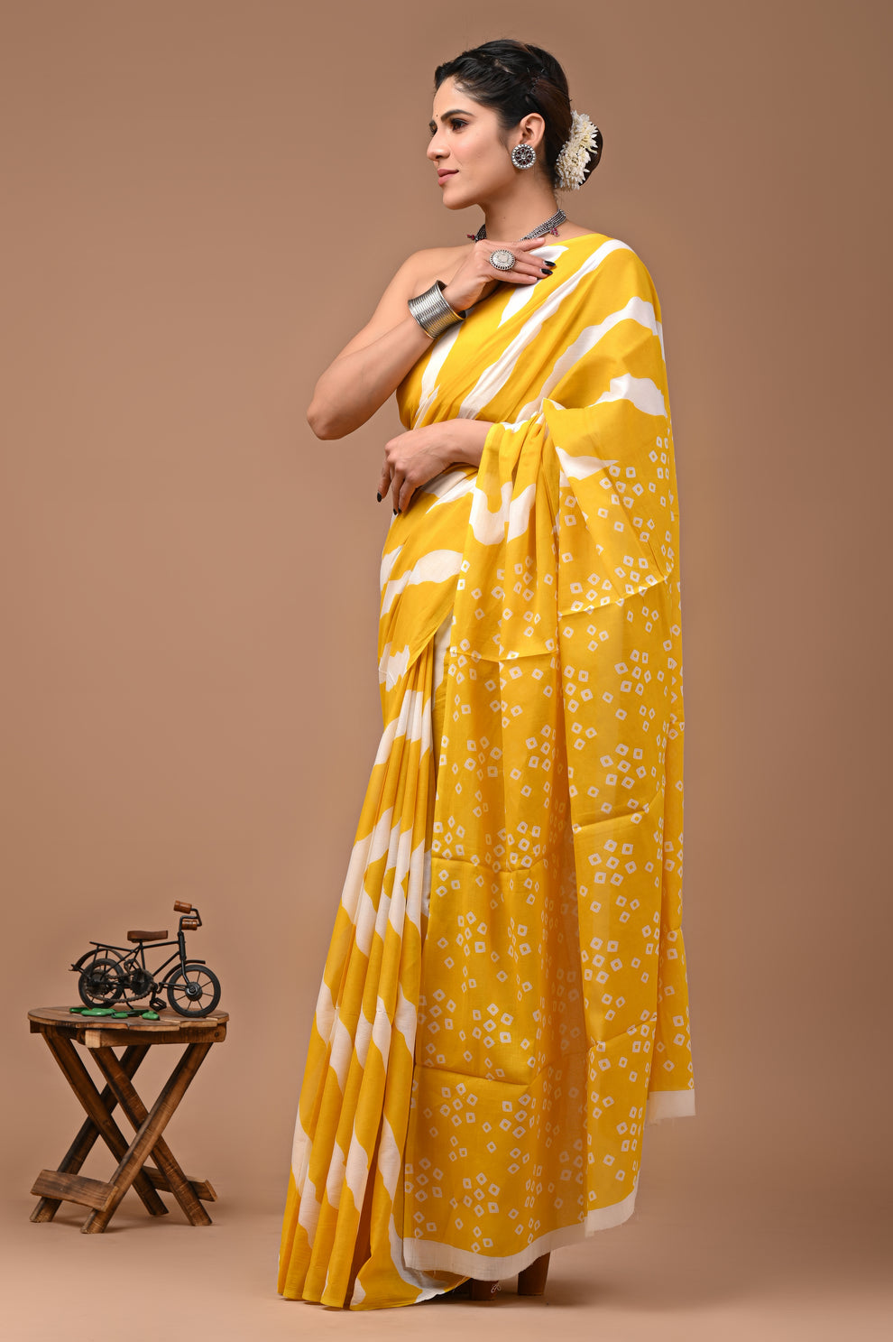 ROVIM Jaipuri Hand Block Printed Cotton Mulmul Saree with Blouse – Soft, Lightweight & Skin-Friendly | Traditional Ethnic Wear for Women