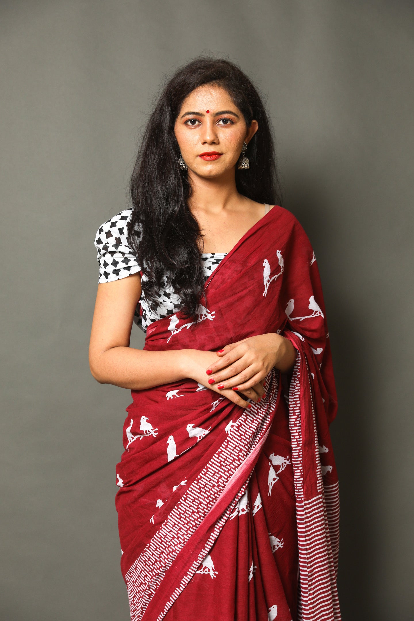 ROVIM Jaipuri Hand Block Printed Cotton Mulmul Saree with Blouse – Soft, Lightweight & Skin-Friendly | Traditional Ethnic Wear for Women