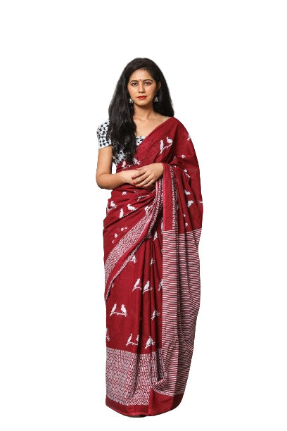 ROVIM Jaipuri Hand Block Printed Cotton Mulmul Saree with Blouse – Soft, Lightweight & Skin-Friendly | Traditional Ethnic Wear for Women