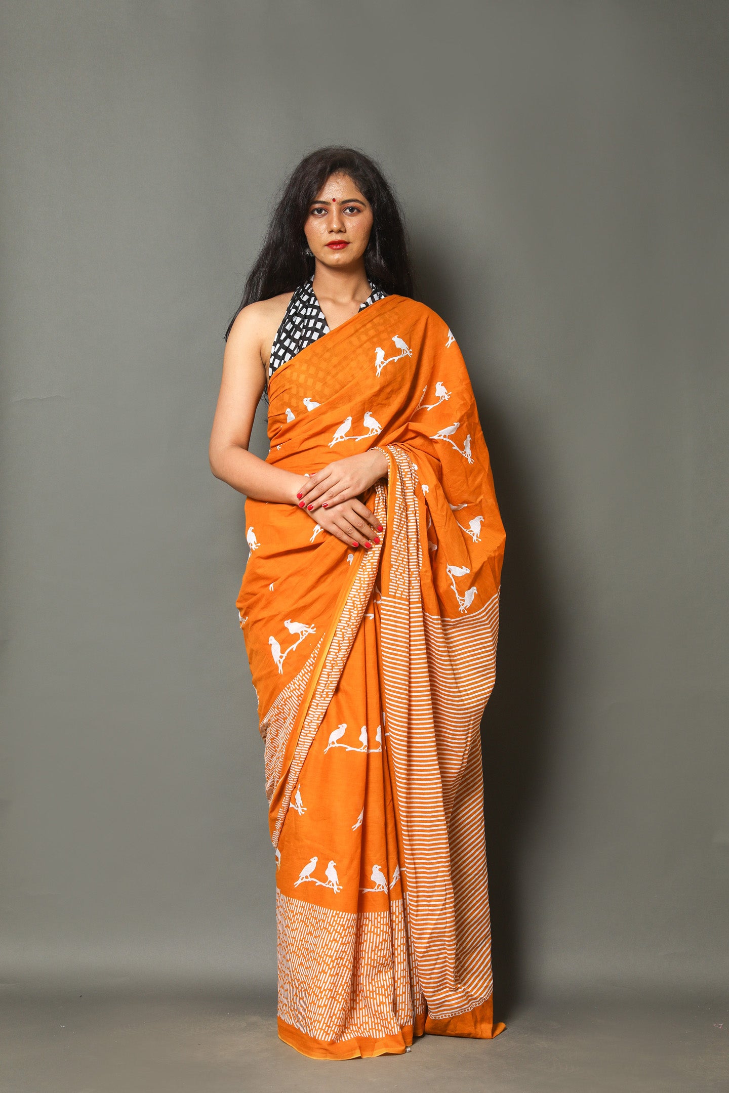 ROVIM Jaipuri Hand Block Printed Cotton Mulmul Saree with Blouse – Soft, Lightweight & Skin-Friendly | Traditional Ethnic Wear for Women
