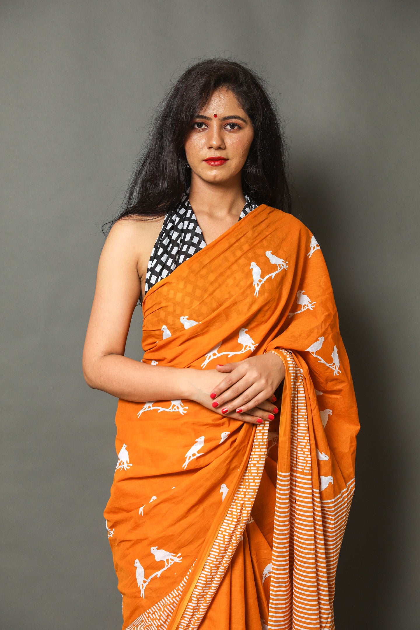 ROVIM Jaipuri Hand Block Printed Cotton Mulmul Saree with Blouse – Soft, Lightweight & Skin-Friendly | Traditional Ethnic Wear for Women
