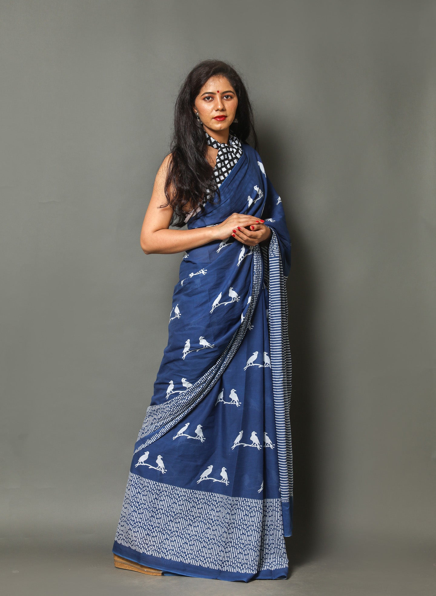 ROVIM Jaipuri Hand Block Printed Cotton Mulmul Saree with Blouse – Soft, Lightweight & Skin-Friendly | Traditional Ethnic Wear for Women
