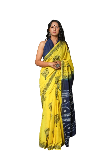 ROVIM Jaipuri Hand Block Printed Cotton Mulmul Saree with Blouse – Soft, Lightweight & Skin-Friendly | Traditional Ethnic Wear for Women