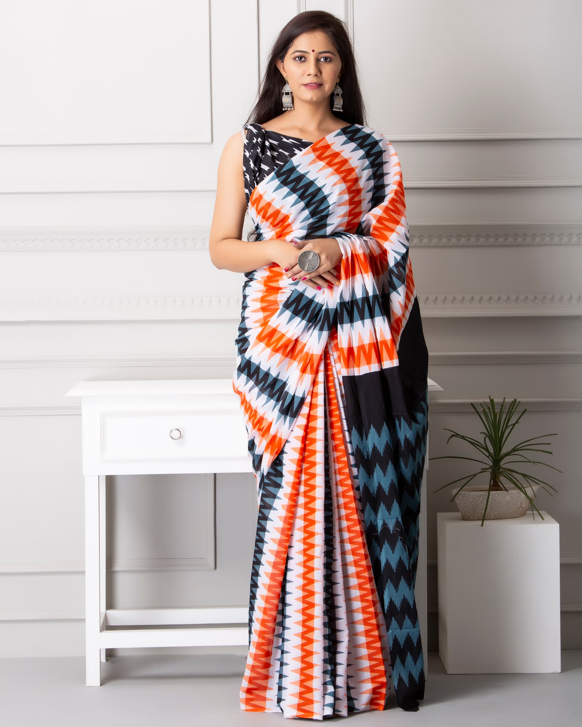 ROVIM Jaipuri Hand Block Printed Cotton Mulmul Saree with Blouse – Soft, Lightweight & Skin-Friendly | Traditional Ethnic Wear for Women