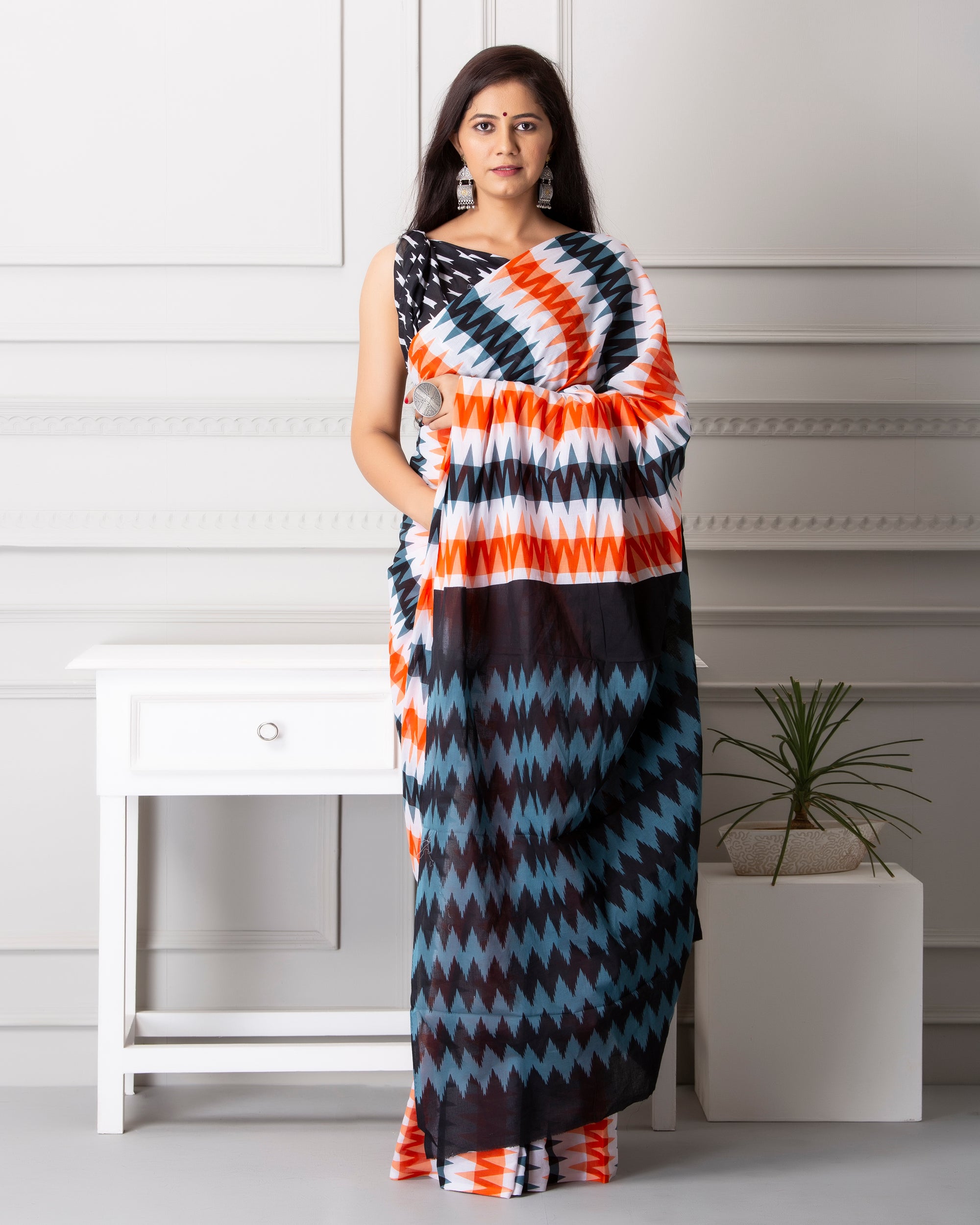 ROVIM Jaipuri Hand Block Printed Cotton Mulmul Saree with Blouse – Soft, Lightweight & Skin-Friendly | Traditional Ethnic Wear for Women