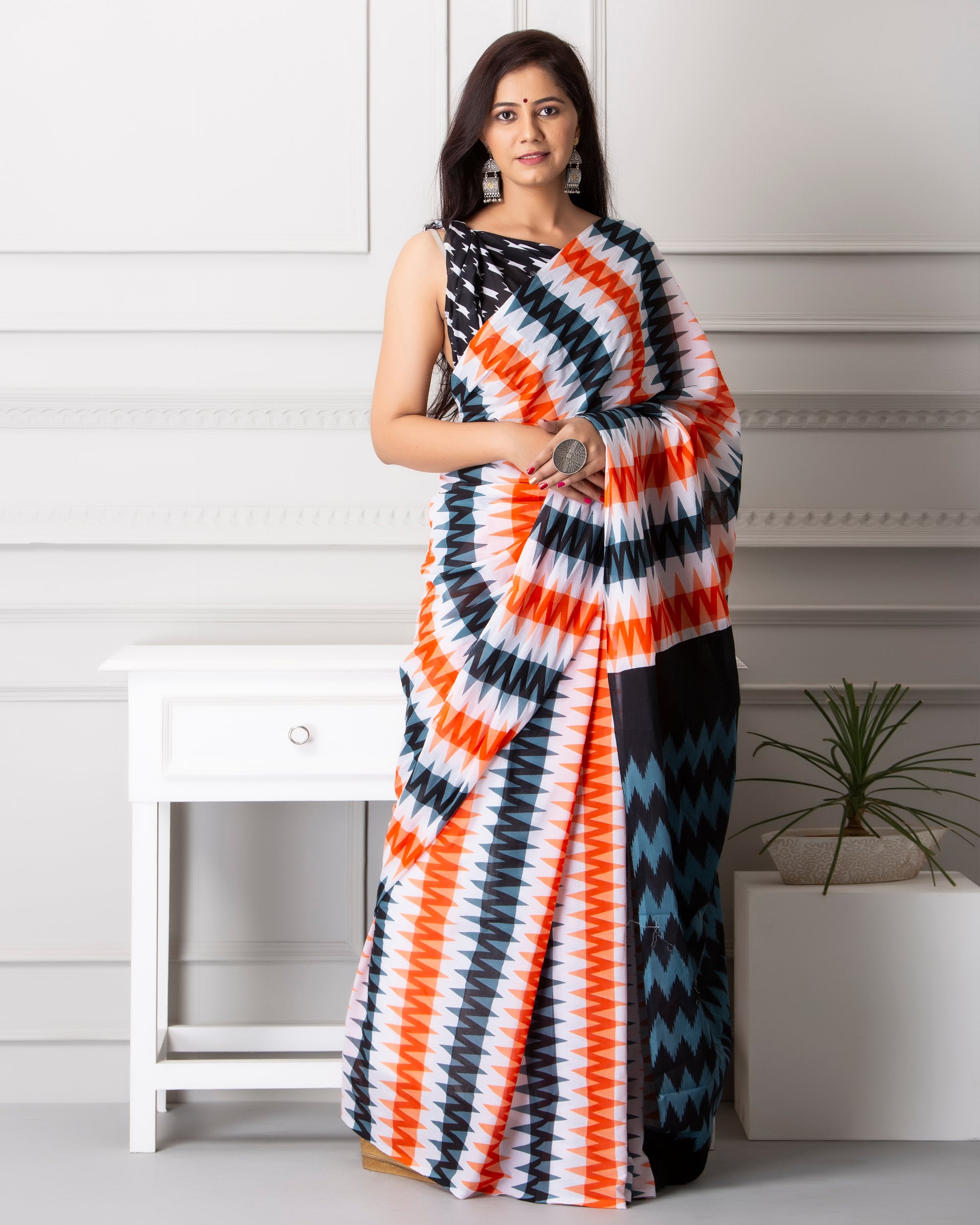 ROVIM Jaipuri Hand Block Printed Cotton Mulmul Saree with Blouse – Soft, Lightweight & Skin-Friendly | Traditional Ethnic Wear for Women