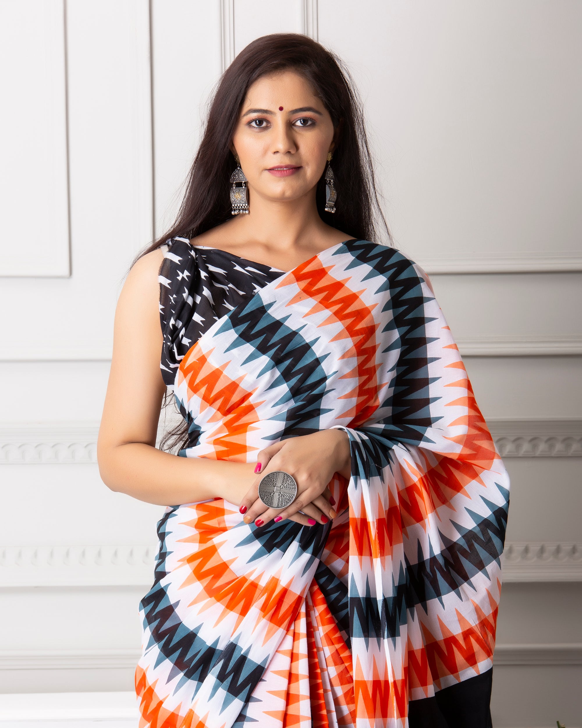 ROVIM Jaipuri Hand Block Printed Cotton Mulmul Saree with Blouse – Soft, Lightweight & Skin-Friendly | Traditional Ethnic Wear for Women