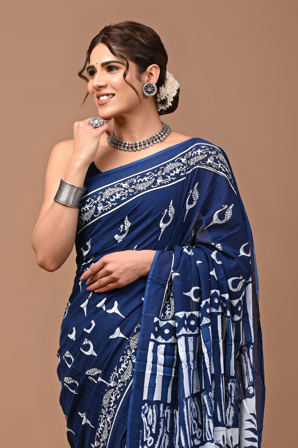 ROVIM Jaipuri Hand Block Printed Cotton Mulmul Saree with Blouse – Soft, Lightweight & Skin-Friendly | Traditional Ethnic Wear for Women