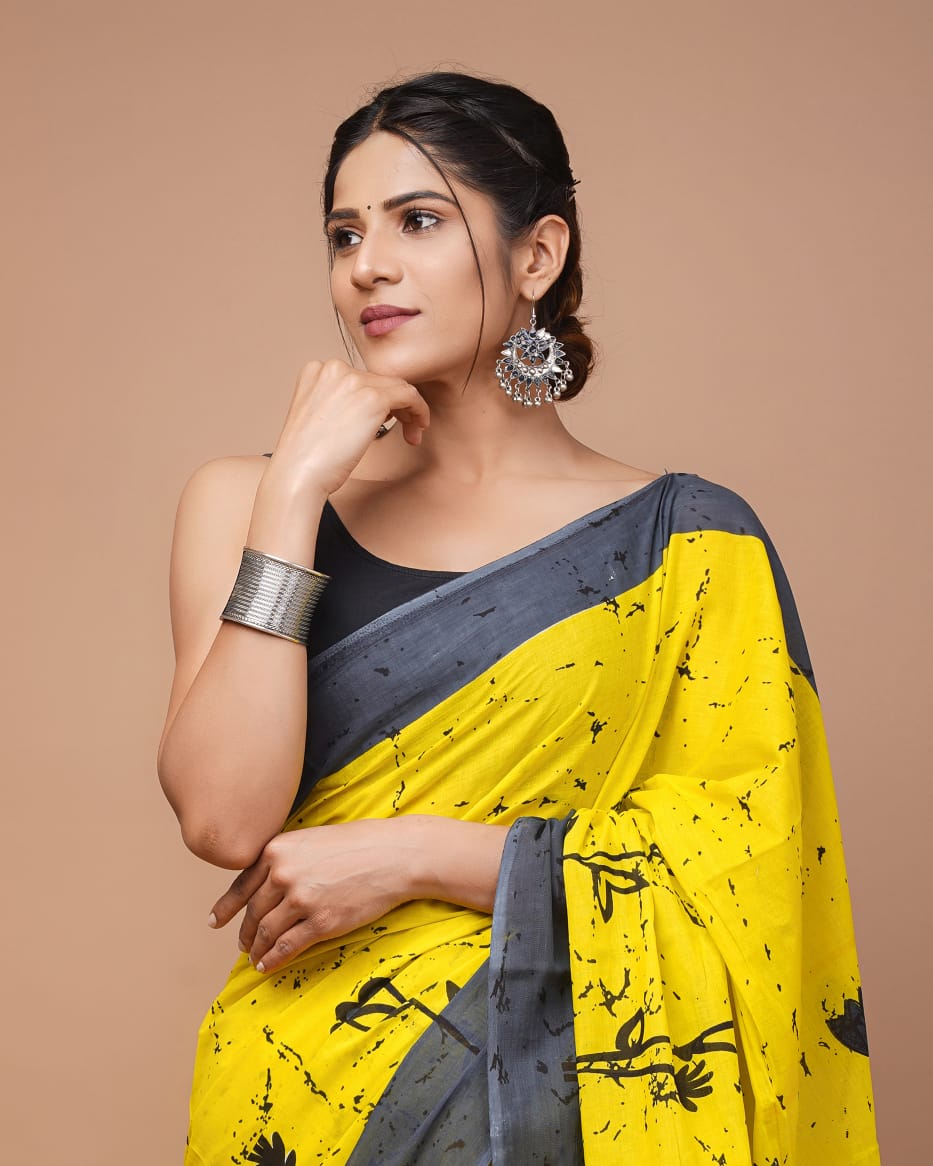ROVIM Jaipuri Hand Block Printed Cotton Mulmul Saree with Blouse – Soft, Lightweight & Skin-Friendly | Traditional Ethnic Wear for Women