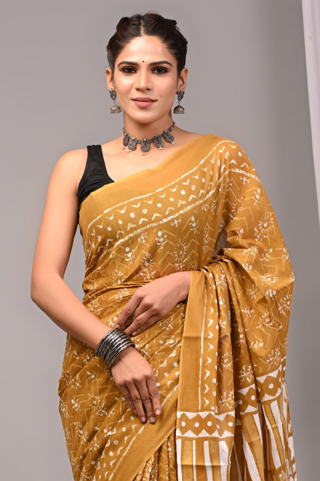 ROVIM Jaipuri Hand Block Printed Cotton Mulmul Saree with Blouse – Soft, Lightweight & Skin-Friendly | Traditional Ethnic Wear for Women