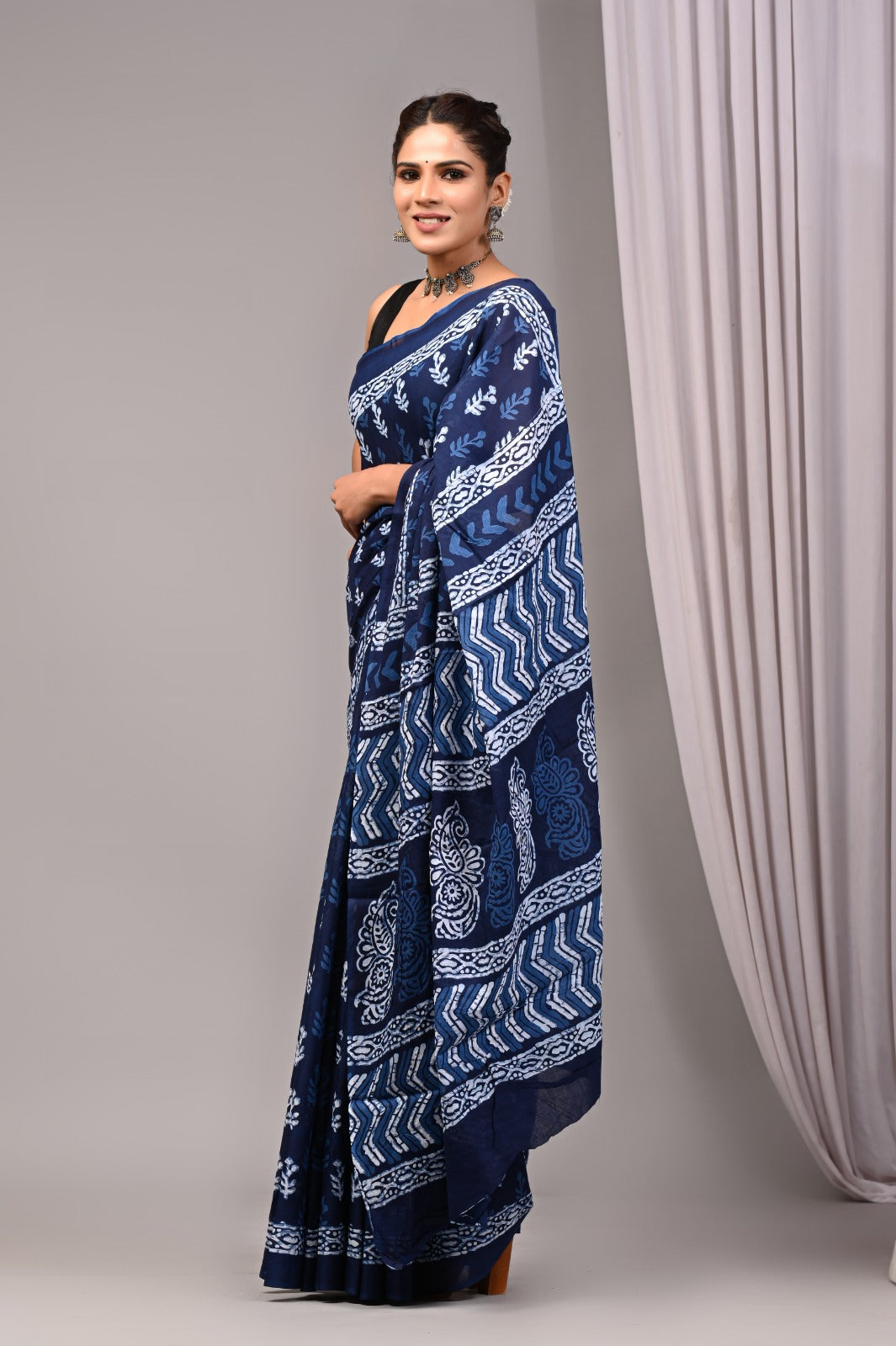 ROVIM Jaipuri Hand Block Printed Cotton Mulmul Saree with Blouse – Soft, Lightweight & Skin-Friendly | Traditional Ethnic Wear for Women