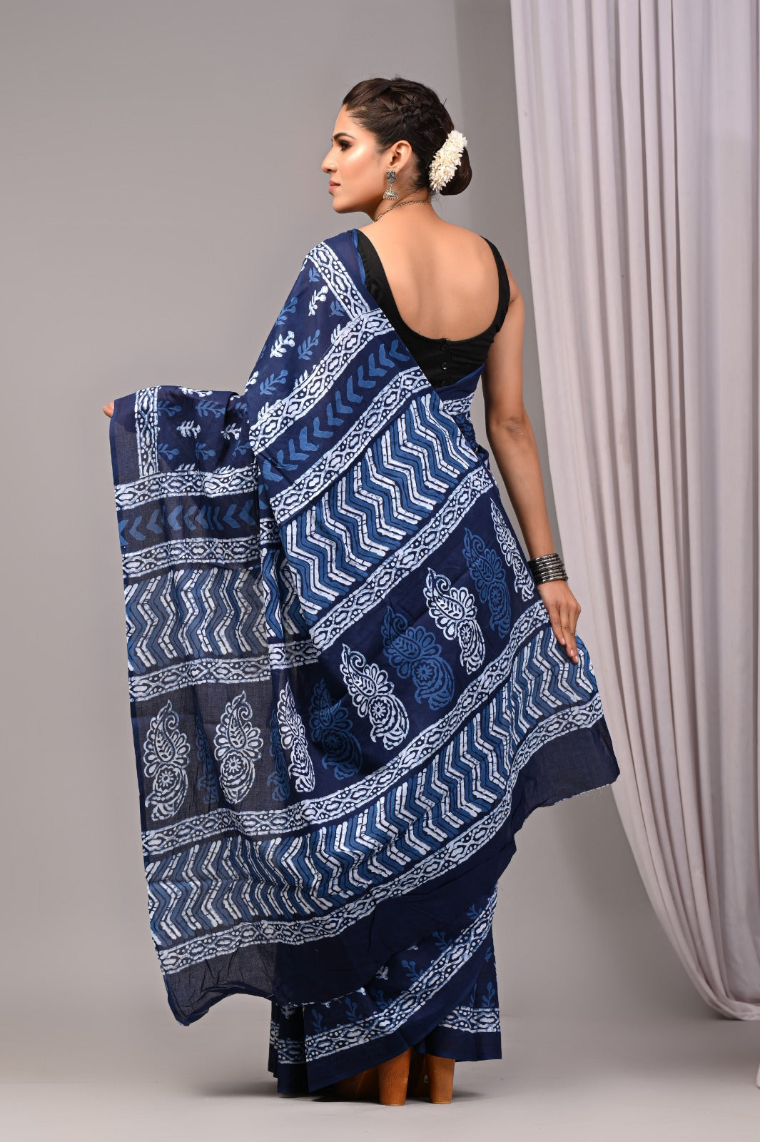 ROVIM Jaipuri Hand Block Printed Cotton Mulmul Saree with Blouse – Soft, Lightweight & Skin-Friendly | Traditional Ethnic Wear for Women