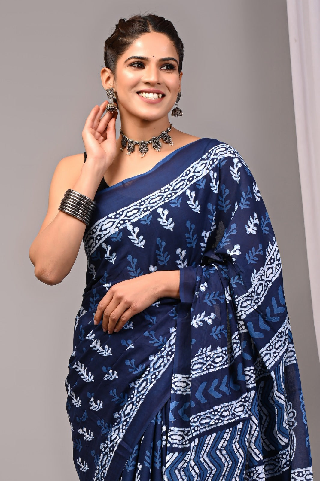 ROVIM Jaipuri Hand Block Printed Cotton Mulmul Saree with Blouse – Soft, Lightweight & Skin-Friendly | Traditional Ethnic Wear for Women