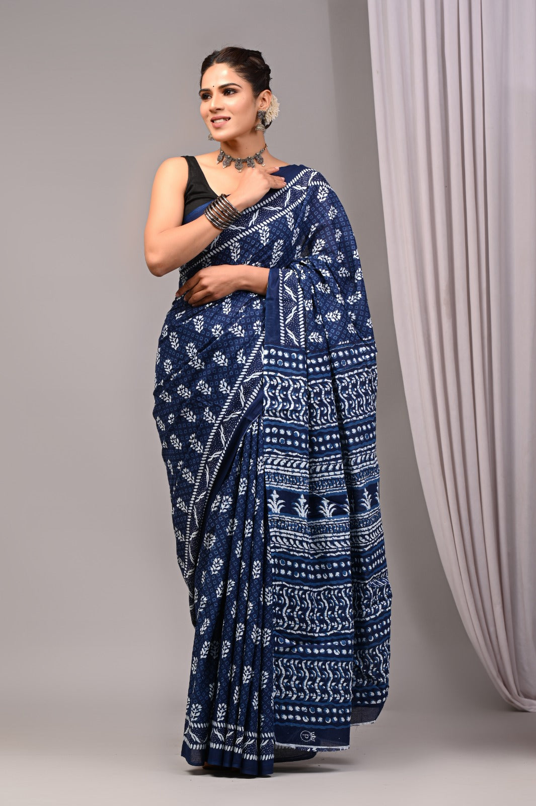 ROVIM Jaipuri Hand Block Printed Cotton Mulmul Saree with Blouse – Soft, Lightweight & Skin-Friendly | Traditional Ethnic Wear for Women