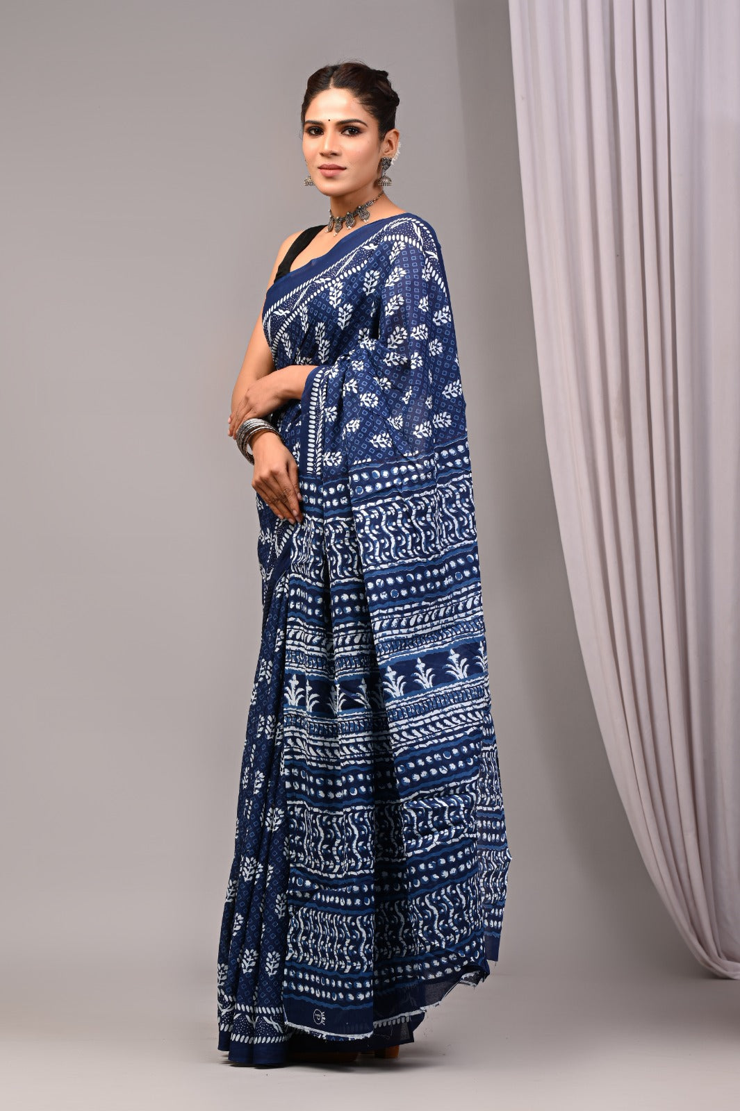 ROVIM Jaipuri Hand Block Printed Cotton Mulmul Saree with Blouse – Soft, Lightweight & Skin-Friendly | Traditional Ethnic Wear for Women