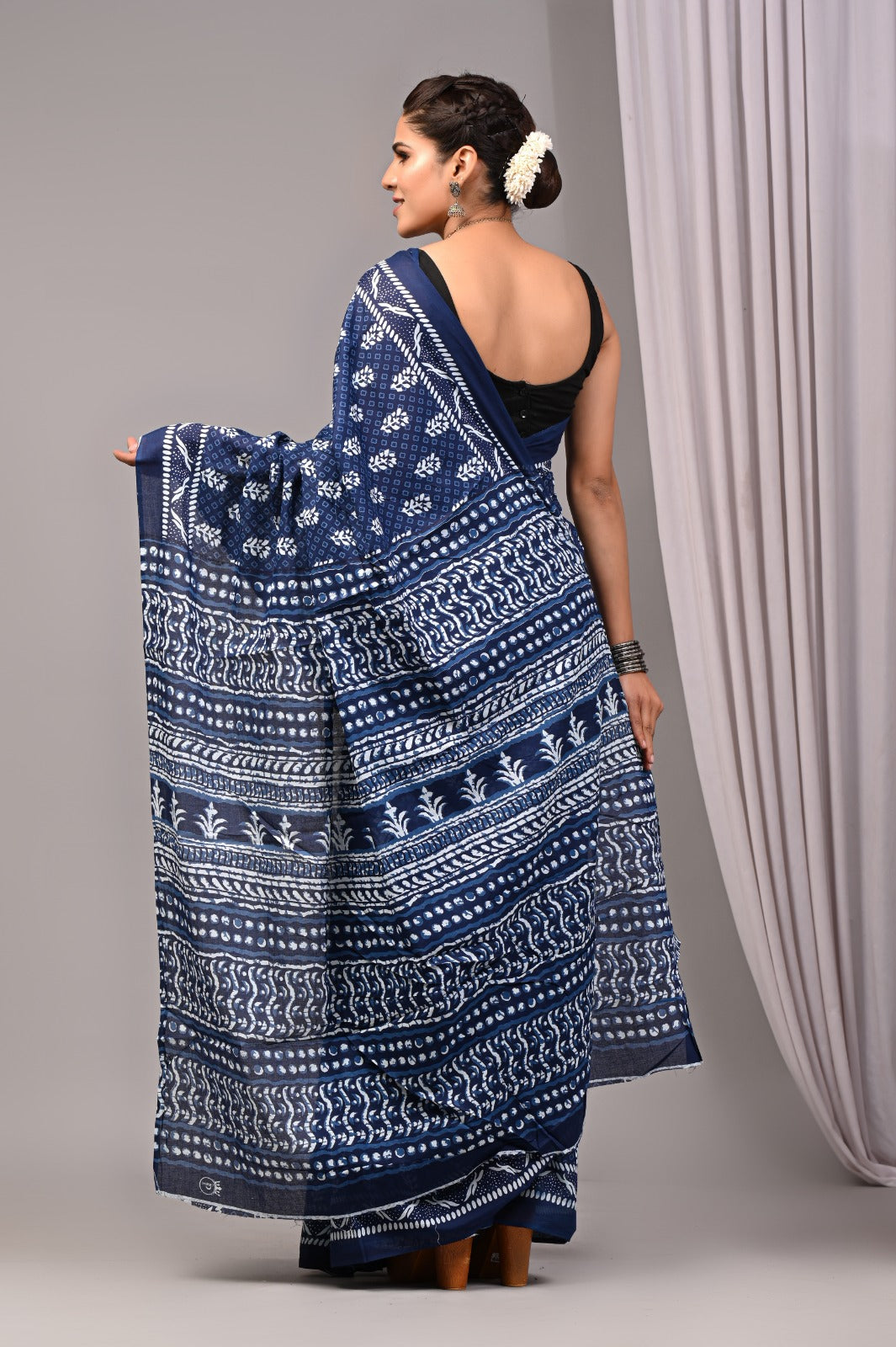 ROVIM Jaipuri Hand Block Printed Cotton Mulmul Saree with Blouse – Soft, Lightweight & Skin-Friendly | Traditional Ethnic Wear for Women