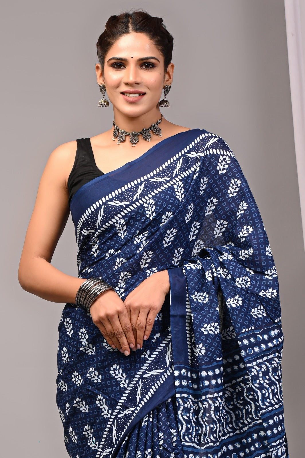 ROVIM Jaipuri Hand Block Printed Cotton Mulmul Saree with Blouse – Soft, Lightweight & Skin-Friendly | Traditional Ethnic Wear for Women